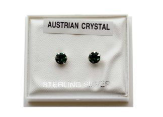 Silver Earring Stud Dark Green