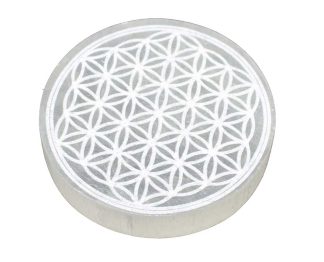 Selenite Disc With Flower of Life 10cm