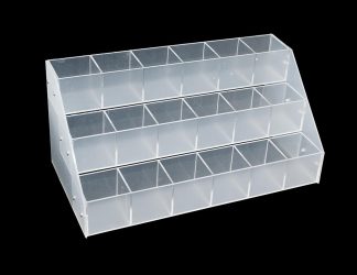 Tumble Stones Display. Acrylic, 3 Rows 18 Compartments