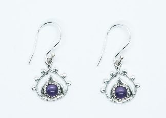 Silver Earring Pear Amethyst