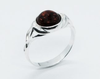 Silver Amber Ring Round 2.3g