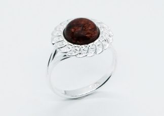 Silver Amber Ring Flower 3g