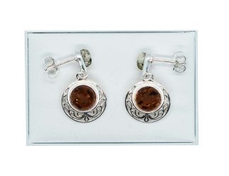 Silver Amber Earring Round Filigree 4g