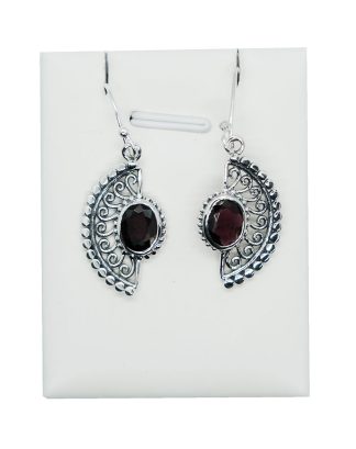 Silver Earring Fan and Garnet