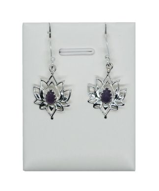 Silver Earring Lotus Amethyst