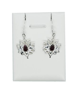 Silver Earring Lotus Garnet
