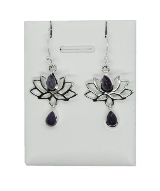 Silver Earring Lotus Amethyst