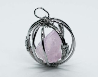 Pendant Rough Rose Quartz in Cage