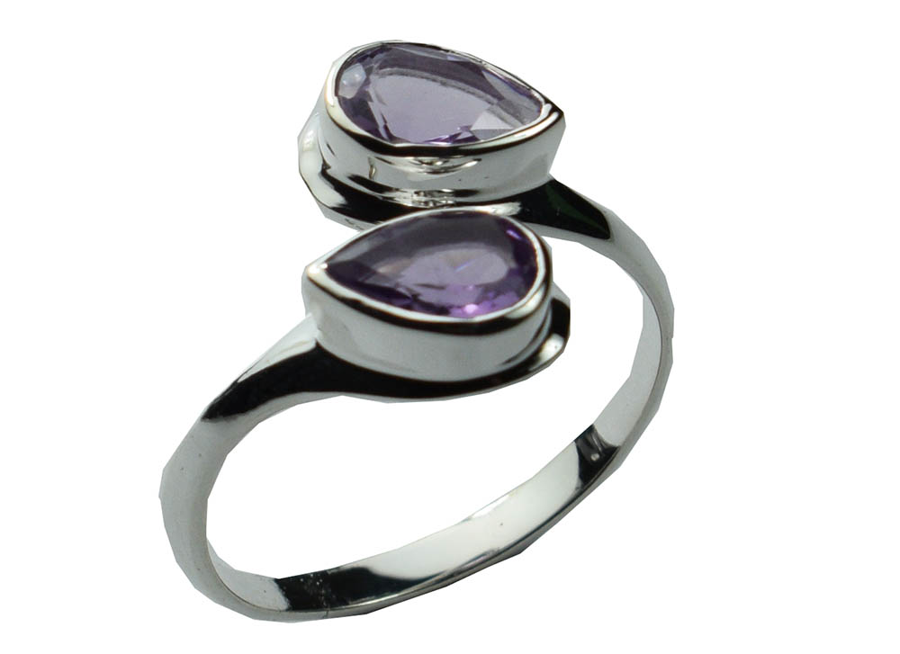 Silver Ring Tear Drop Amethyst