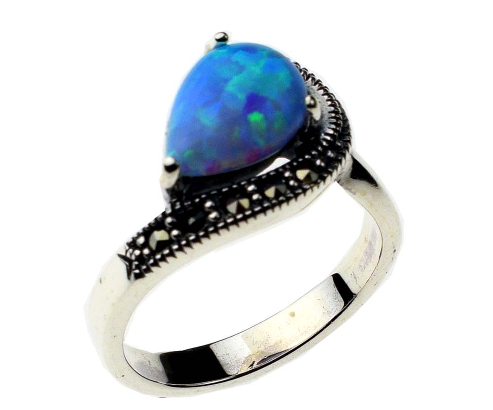 Silver Ring Marcasite Blue