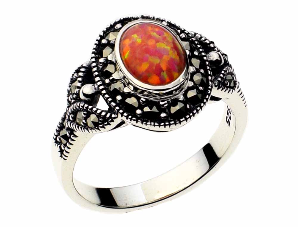 Silver Ring Marcasite Pink