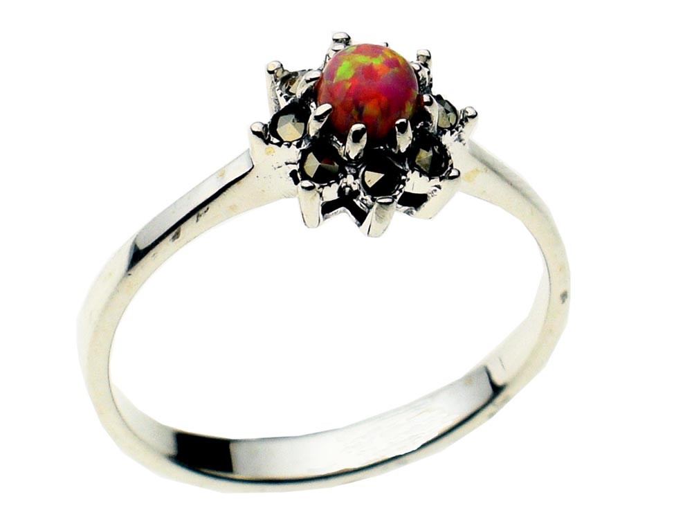 Silver Ring Marcasite Pink
