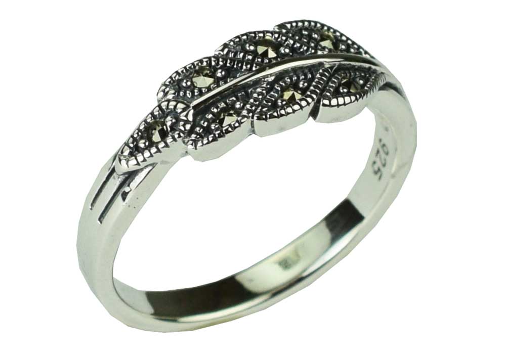 Silver Ring Marcasite Leaves