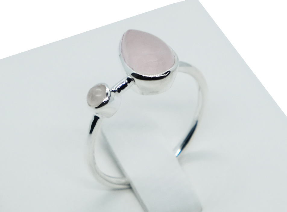 Silver Ring Rose Qz Pear Drop
