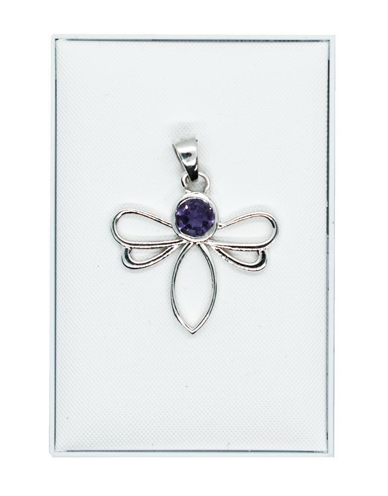 Silver Pendant Dragonfly Amethyst