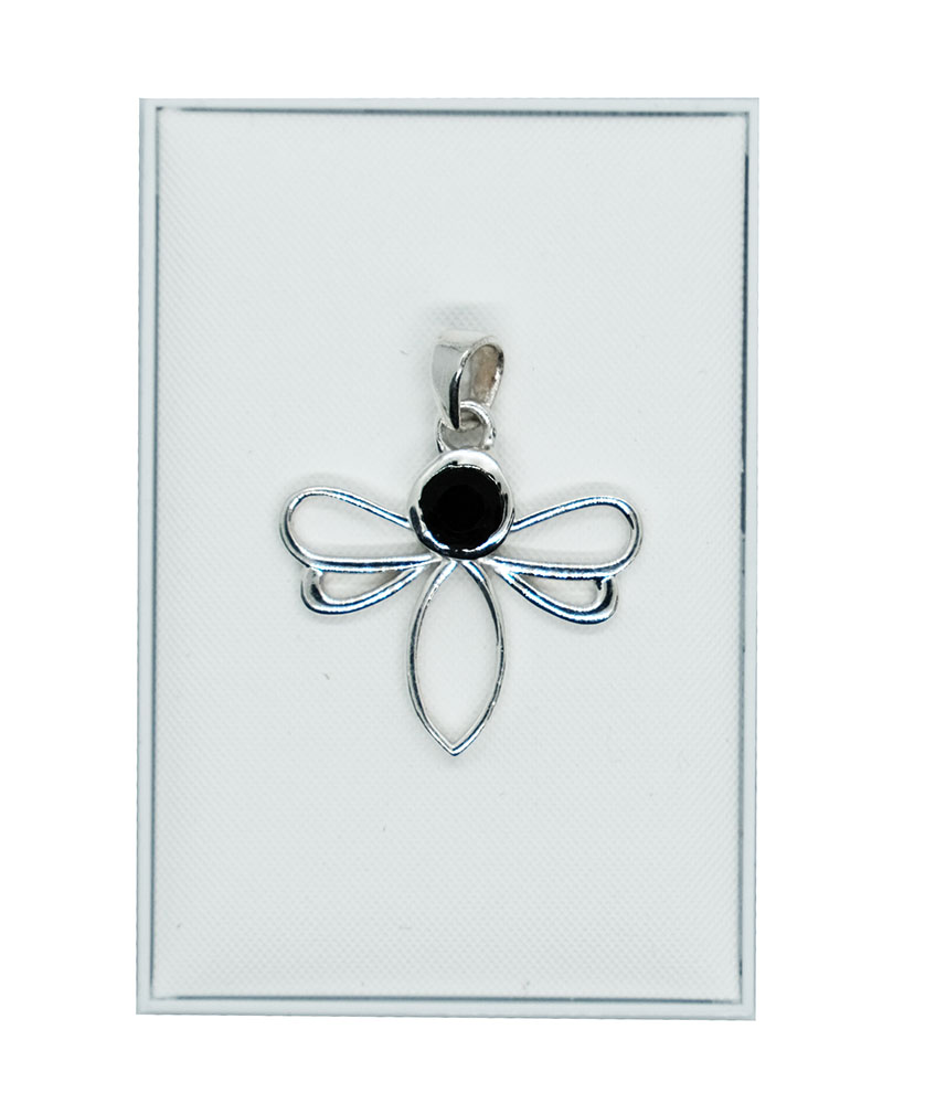 Silver Pendant Dragonfly Onyx