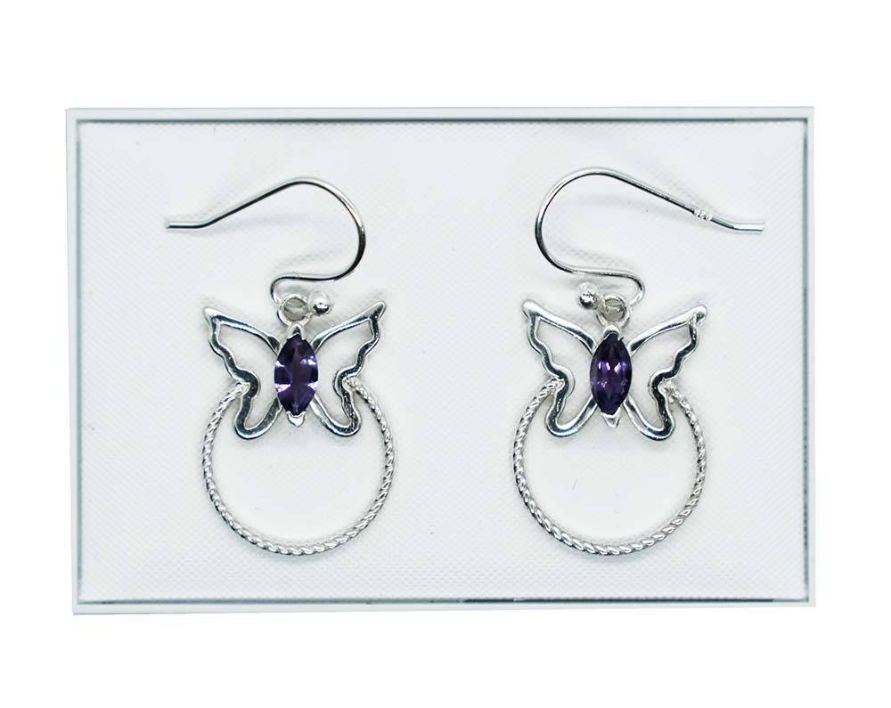 Silver Earring Butterfly Amethyst