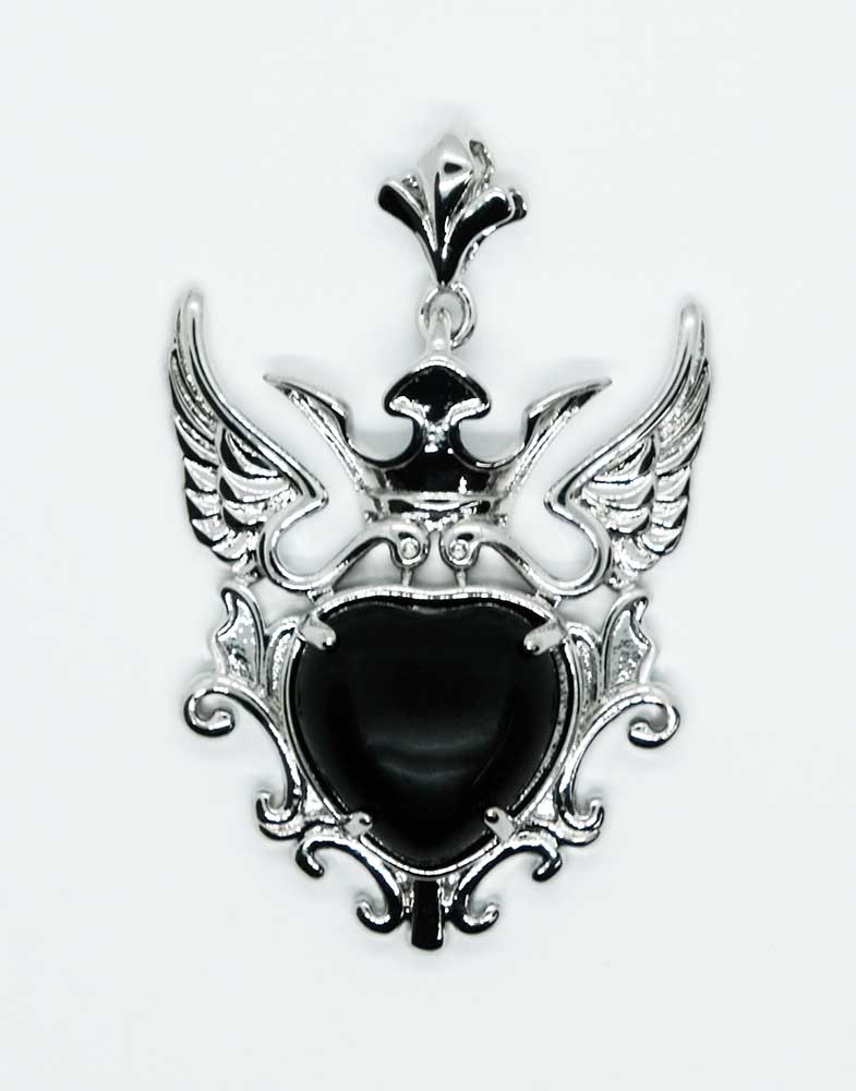 Pendant Heart  Wings Obsidian
