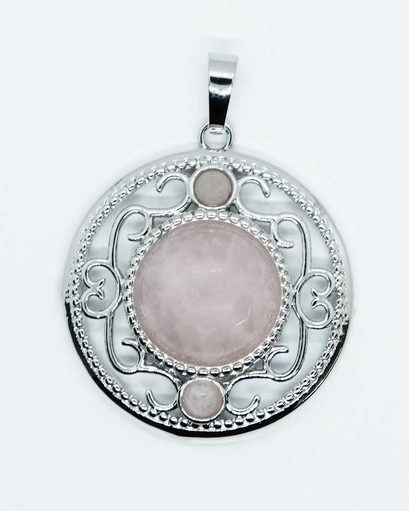 Pendant Round Lacy Rose Quartz