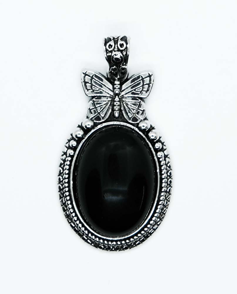 Pendant B/fly Oval Obsidian