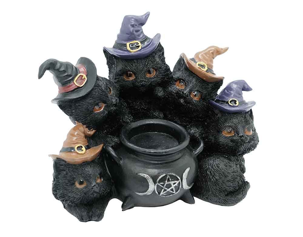 Candle Holder 5 Witch Cats