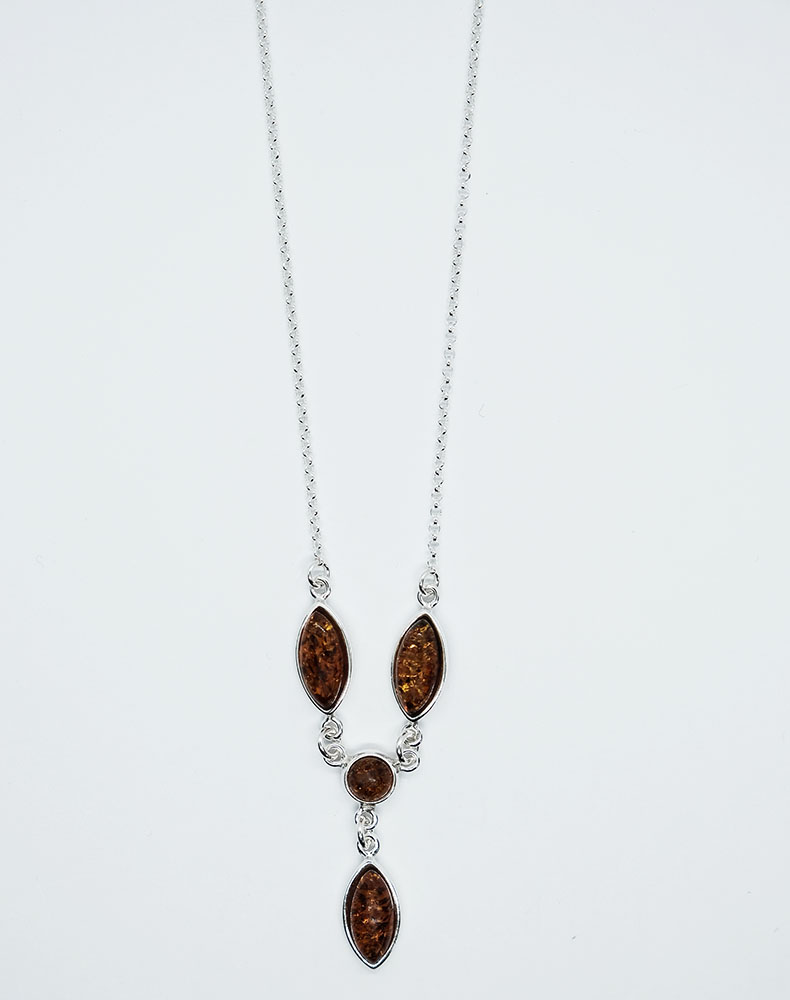 Silver Necklace Amber 4 Stones