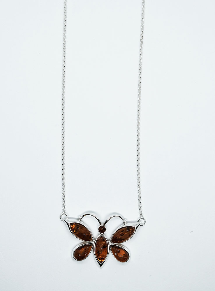 Silver Necklace Amber B/Fly