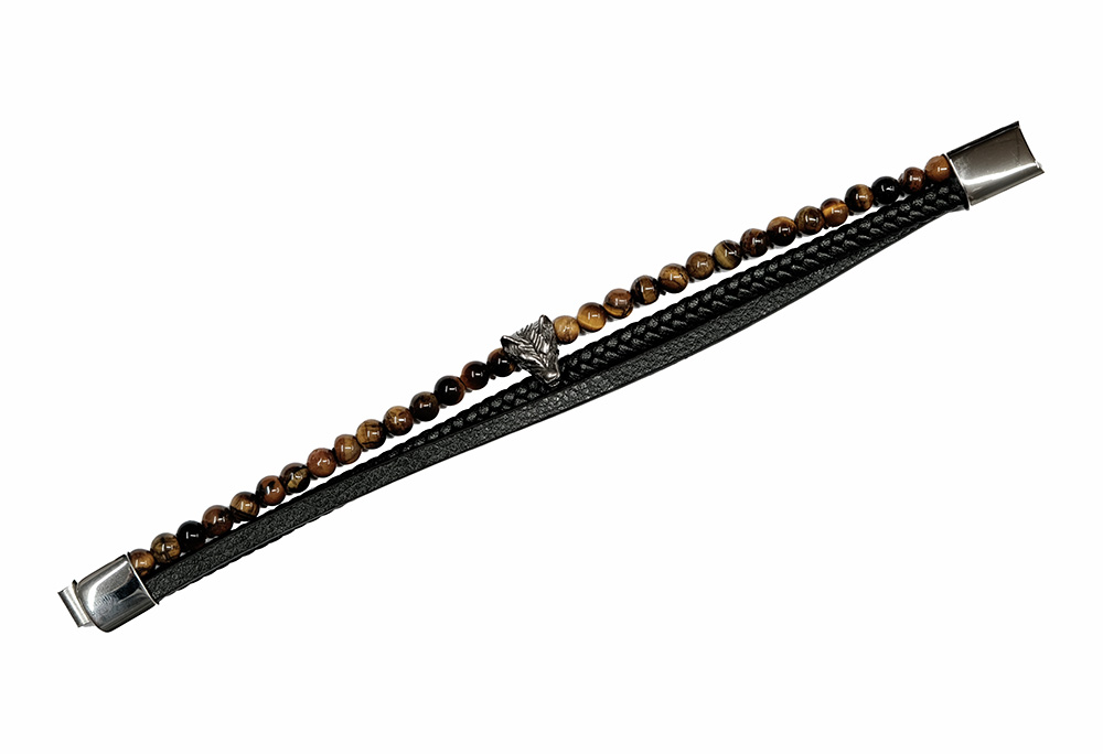 Bracelet Leather Tiger Eye Wolf