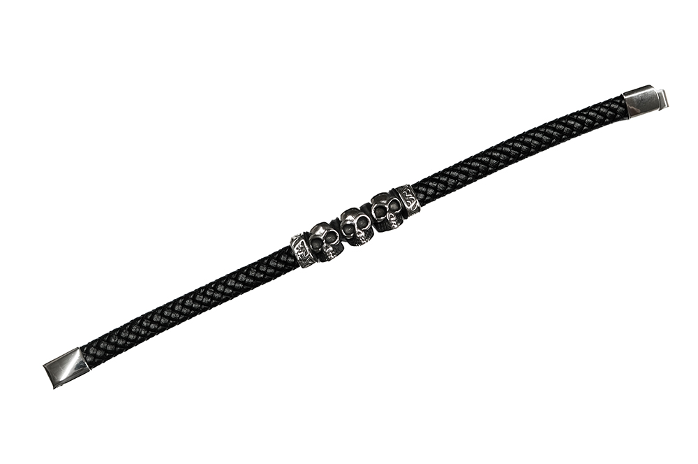 Bracelet Leather Steel Skulls