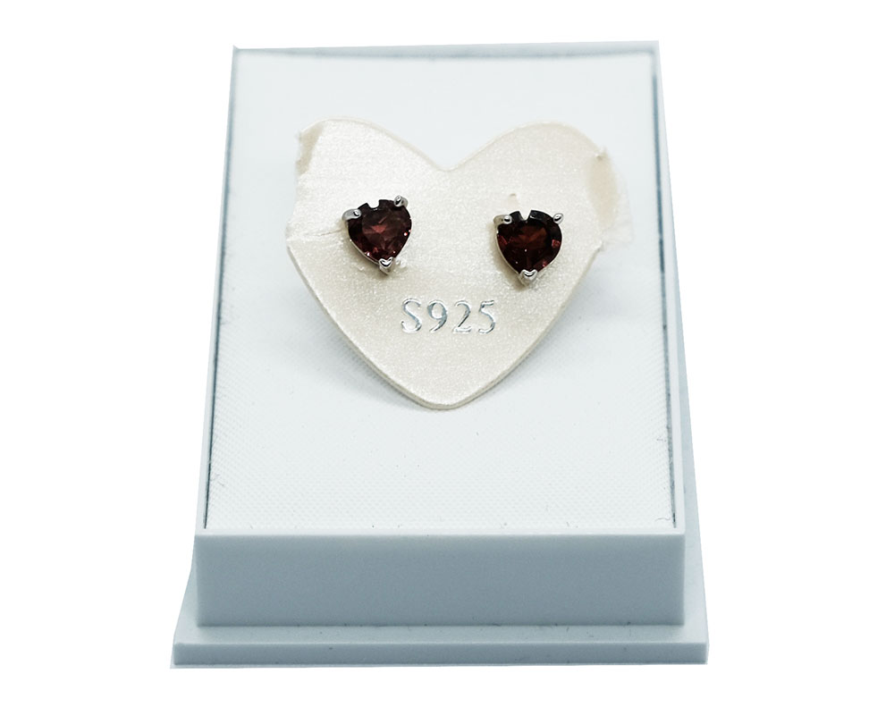 Silver Earrings Heart Garnet