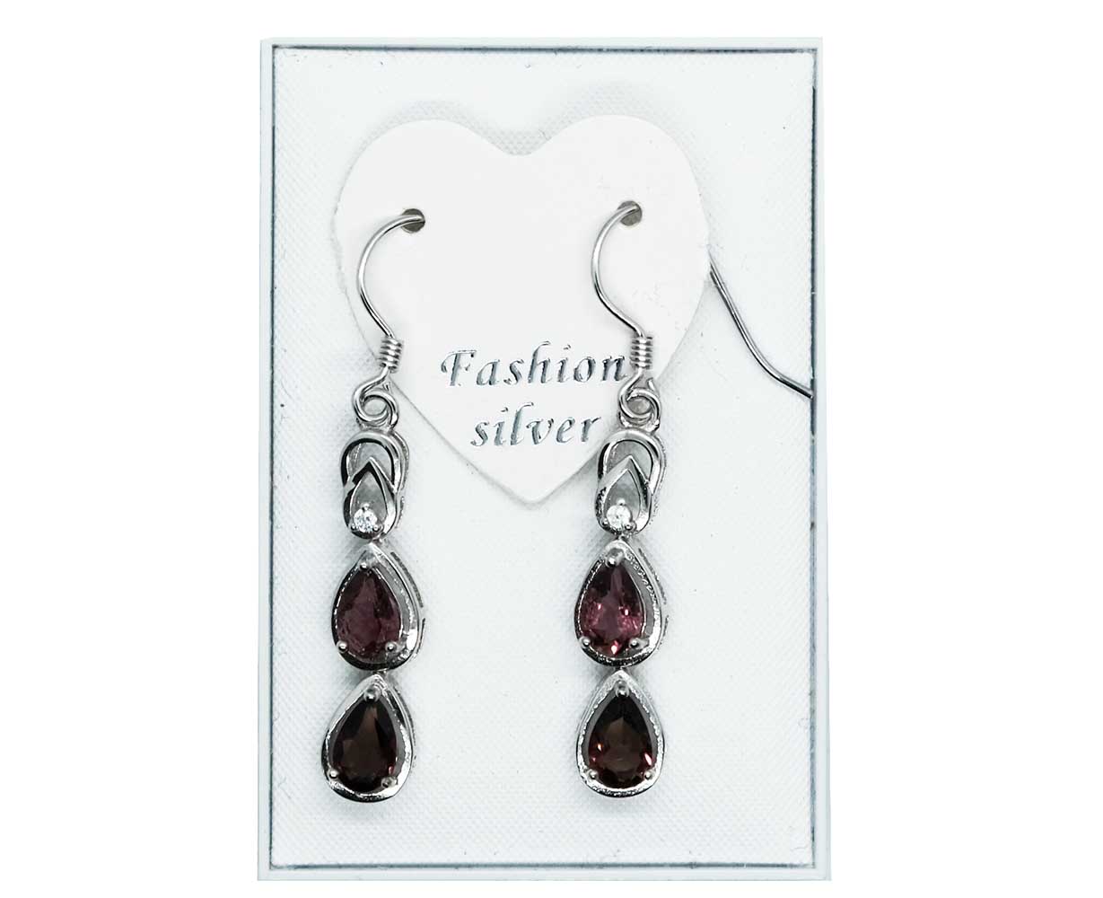 Silver Earrings Pink Tourmaline
