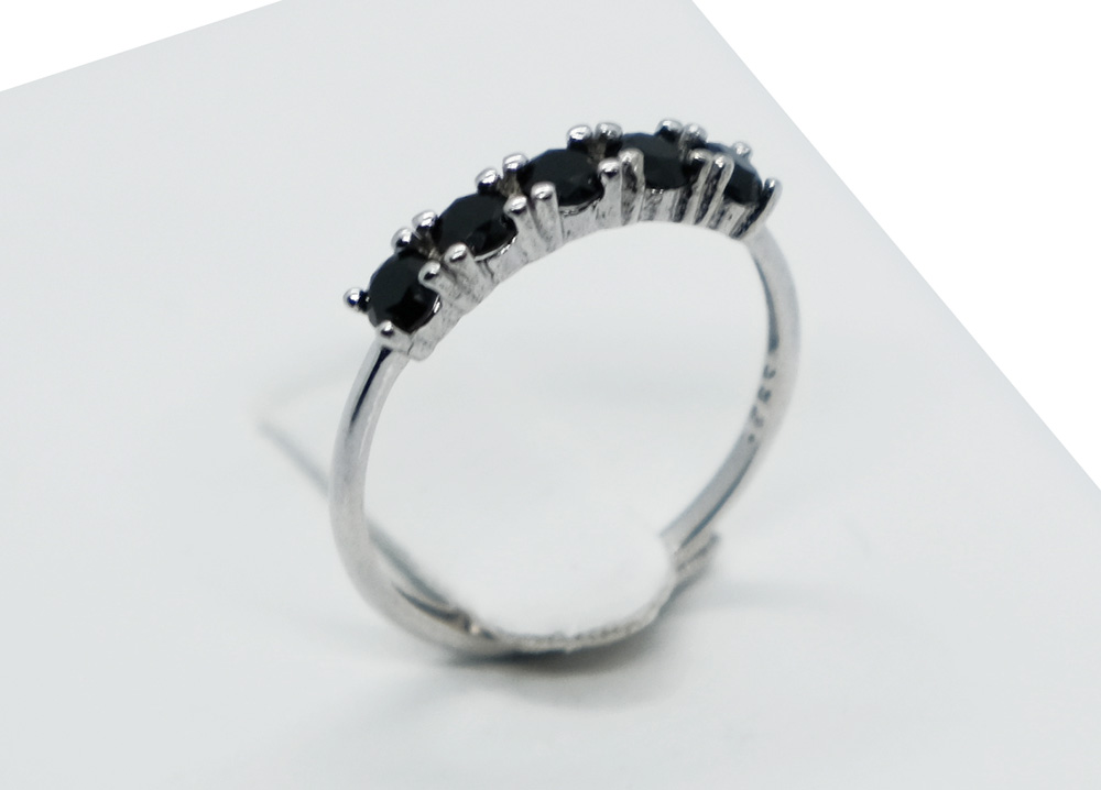 Silver Ring 5 Black Spinel Adjustable