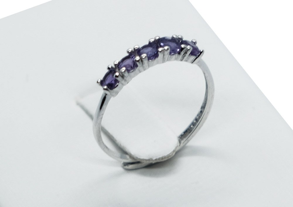Silver Ring 5 Stones Amethyst Adjustable