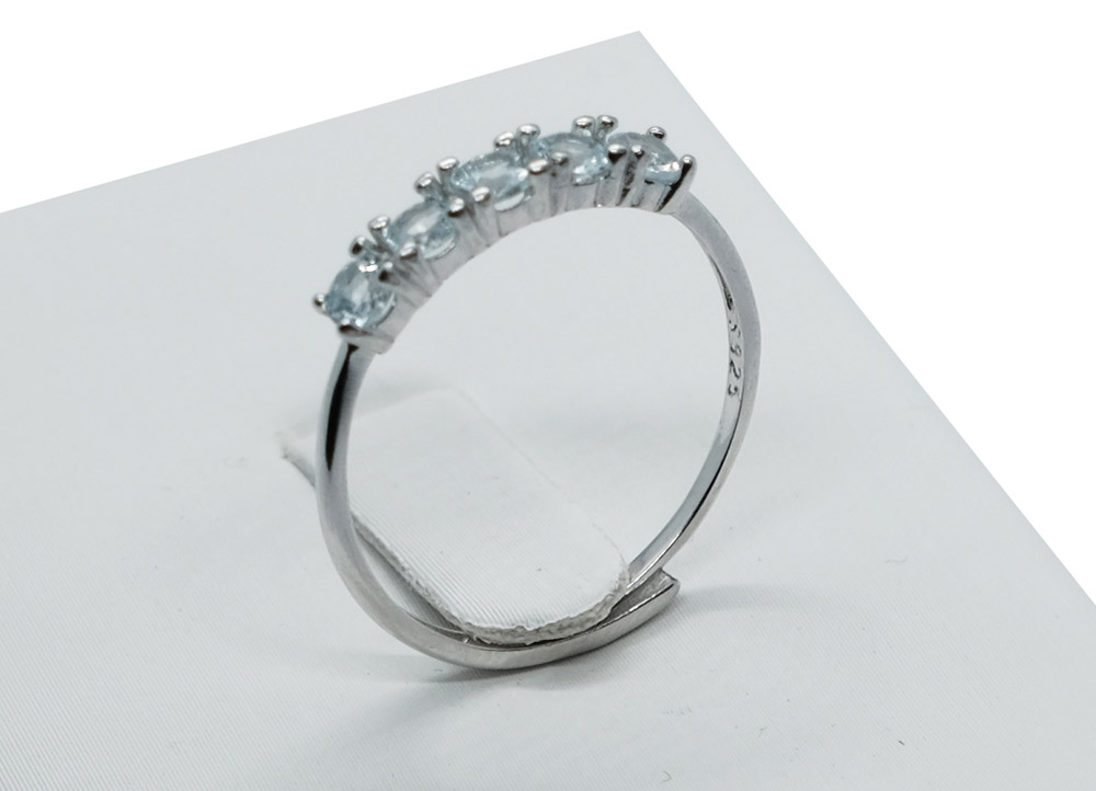 Silver Ring 5 Stones Topaz Adjustable