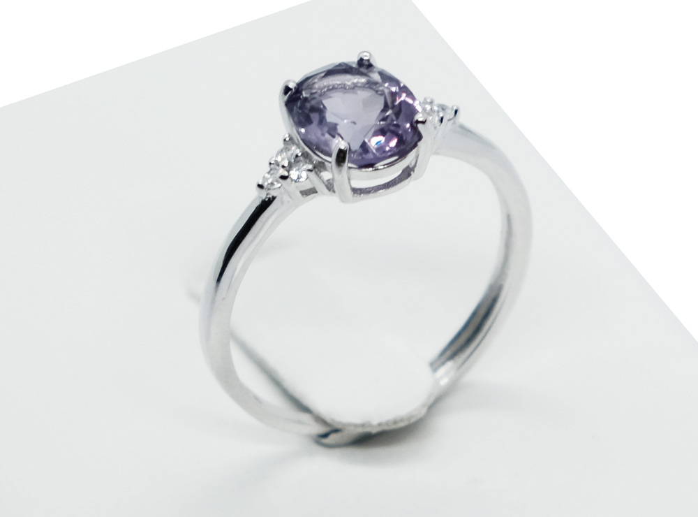 Silver Ring Amethyst Adjustable