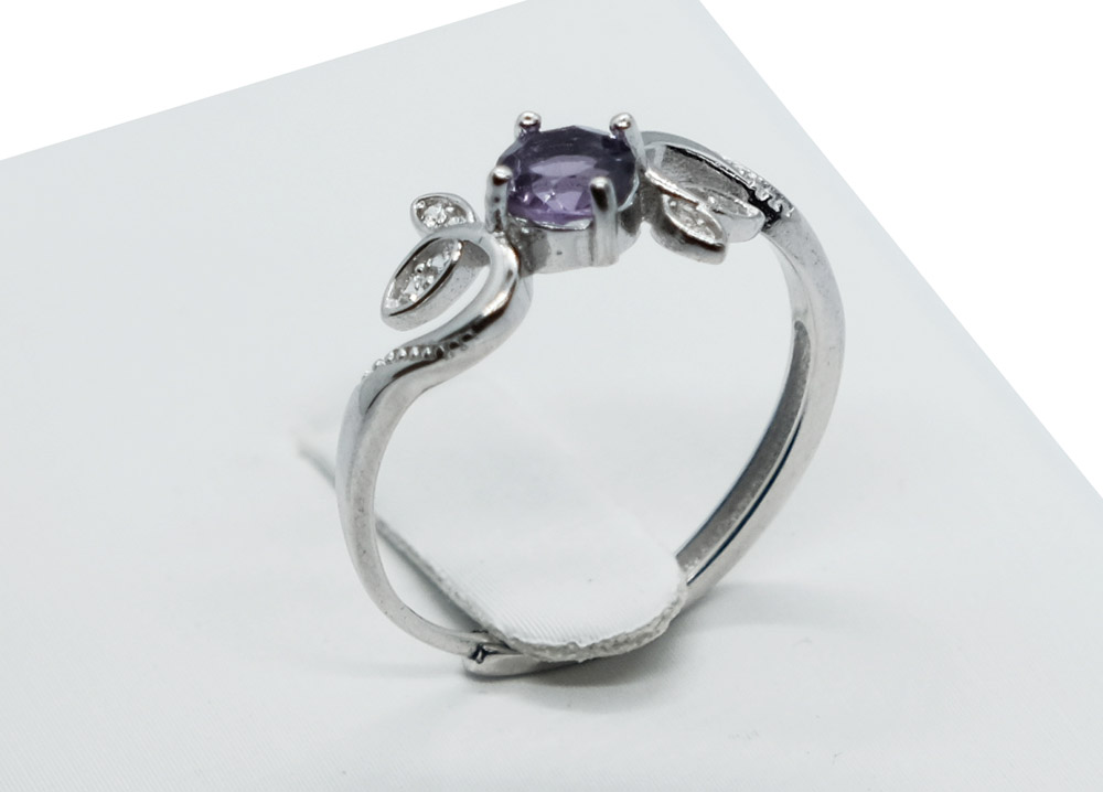 Silver Ring Amethyst Adjustable