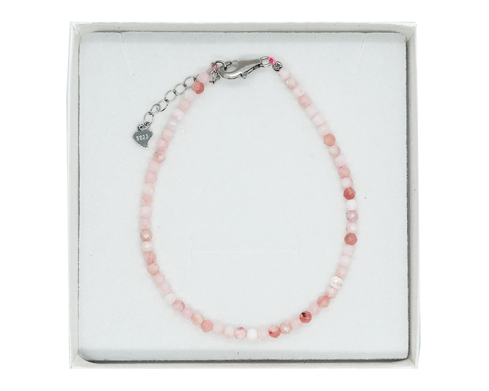 Silver Bracelet 3mm Pink Opal