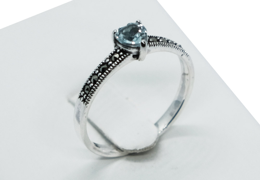 Silver Ring Blue Topaz Heart