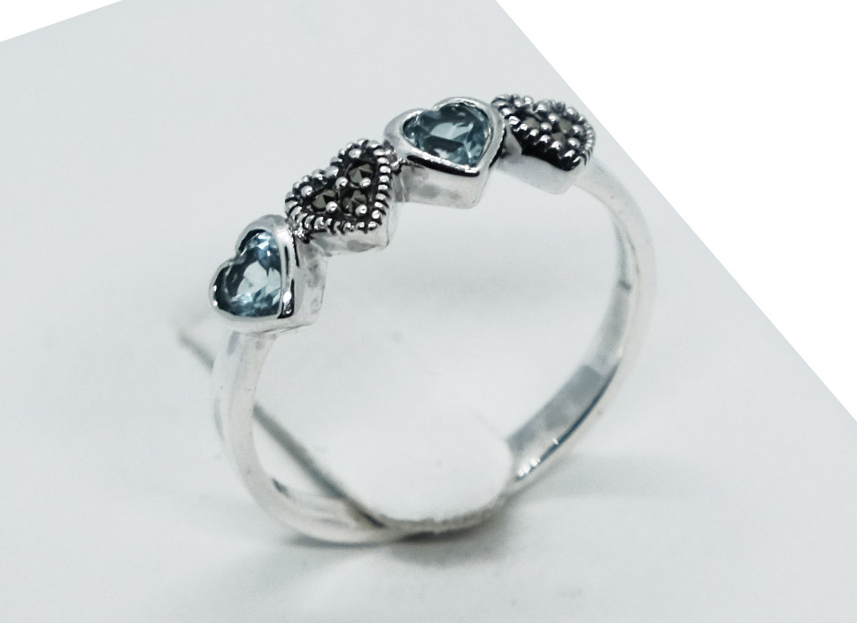 Silver Ring Blue Topaz Hearts