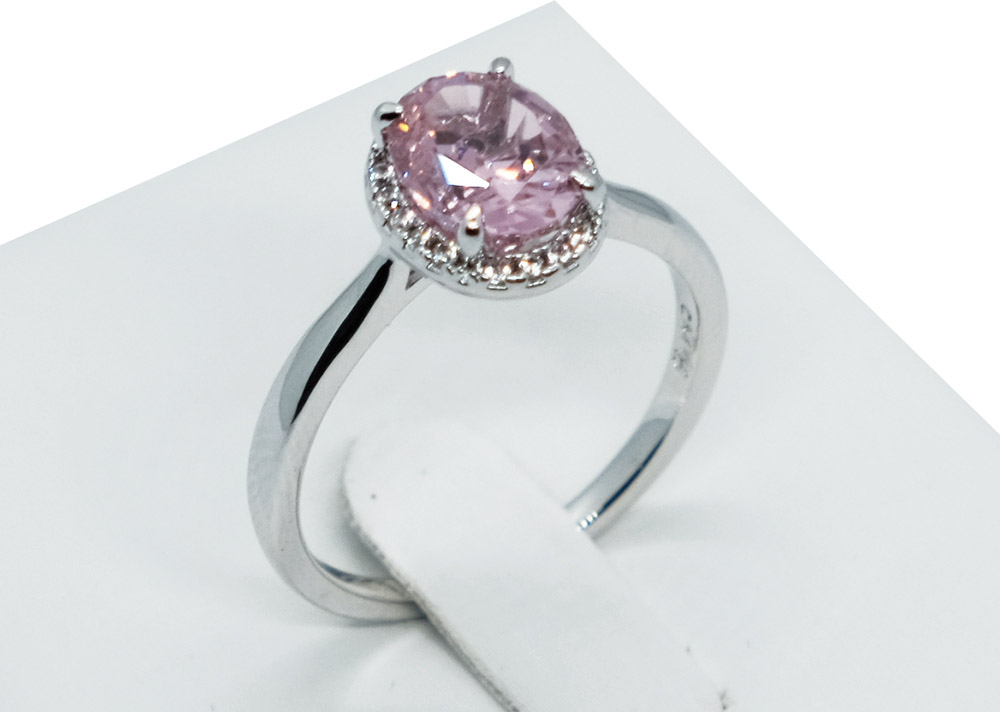 Fashion Ring With Pink Oval CZ