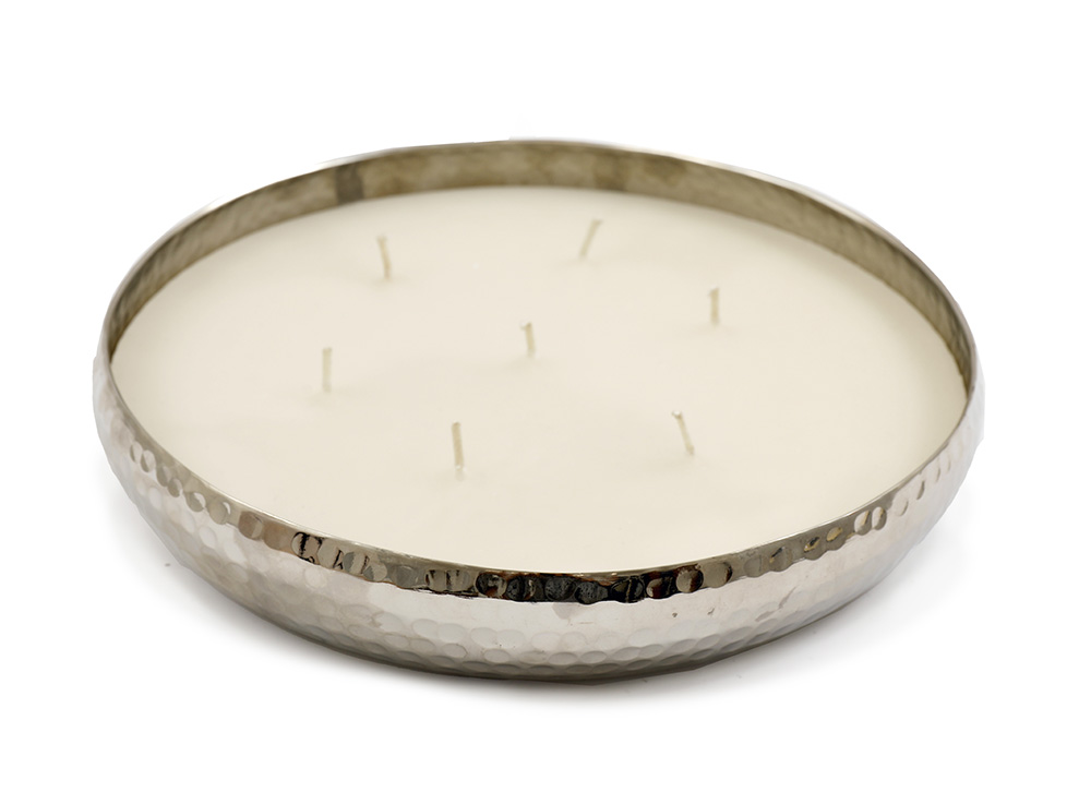 Candle in Hammered Holder Silver