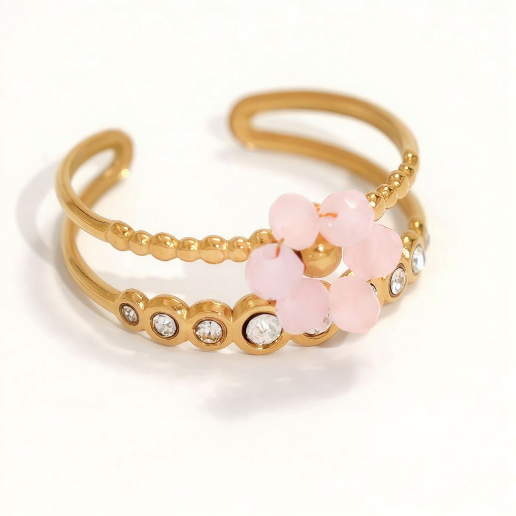 Ring Pink Flower Gold Plated