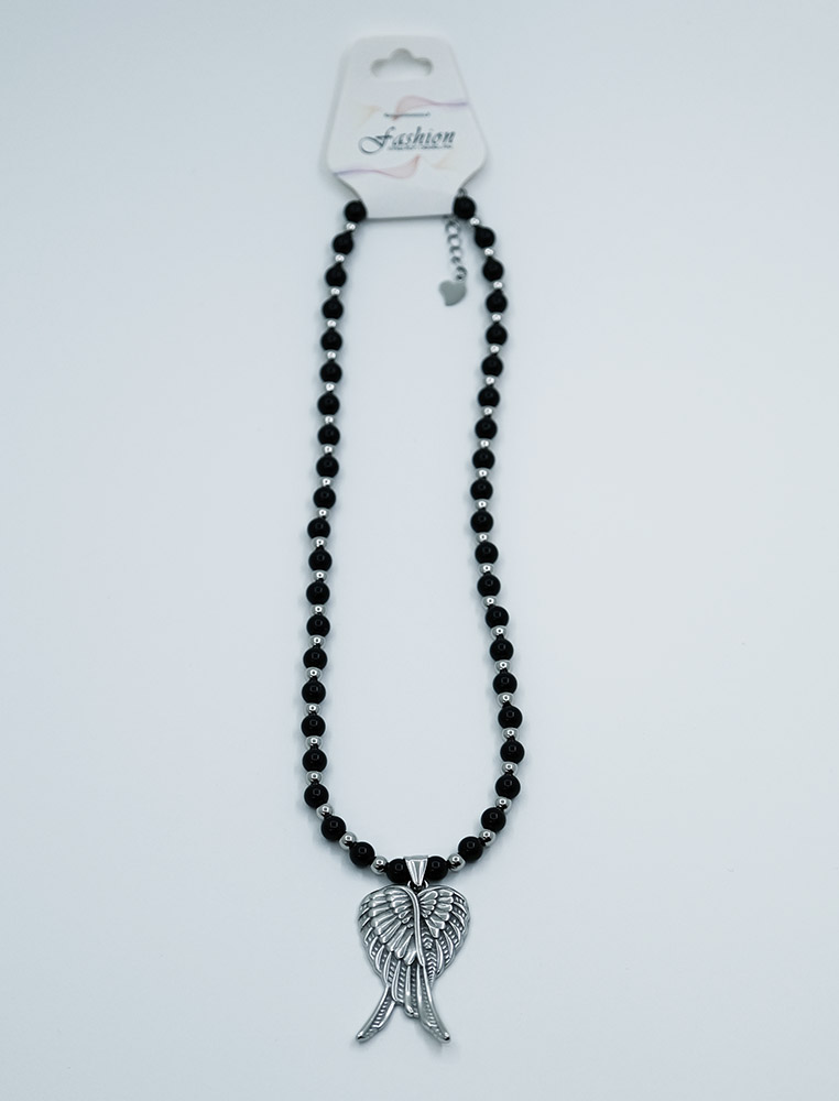 Necklace Steel Obsidian Wings