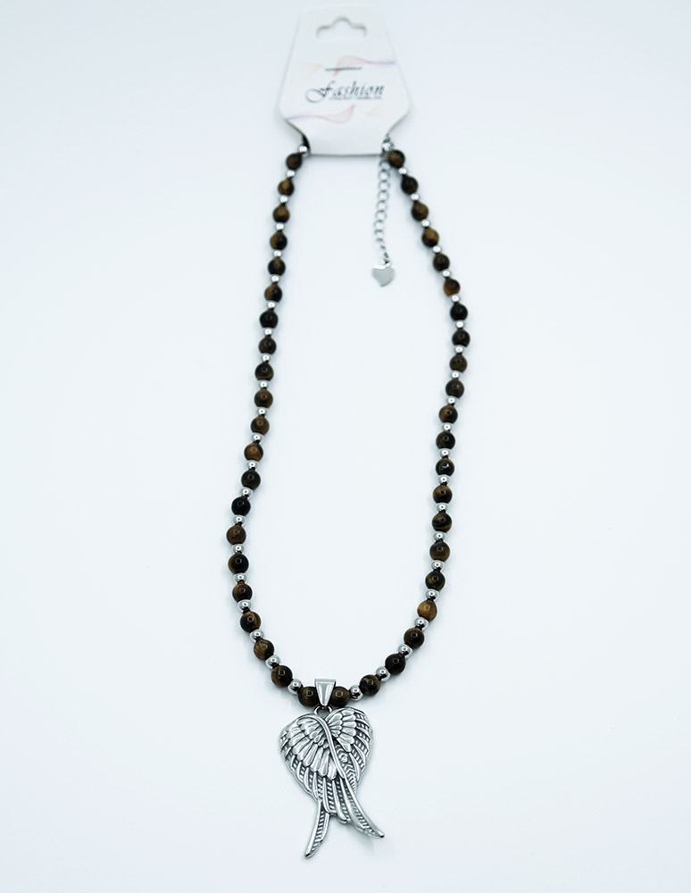 Necklace Steel Tiger Eye Wings