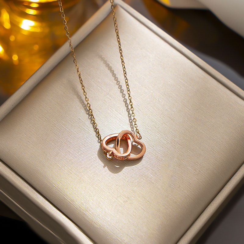 Necklace Rose Double Heart