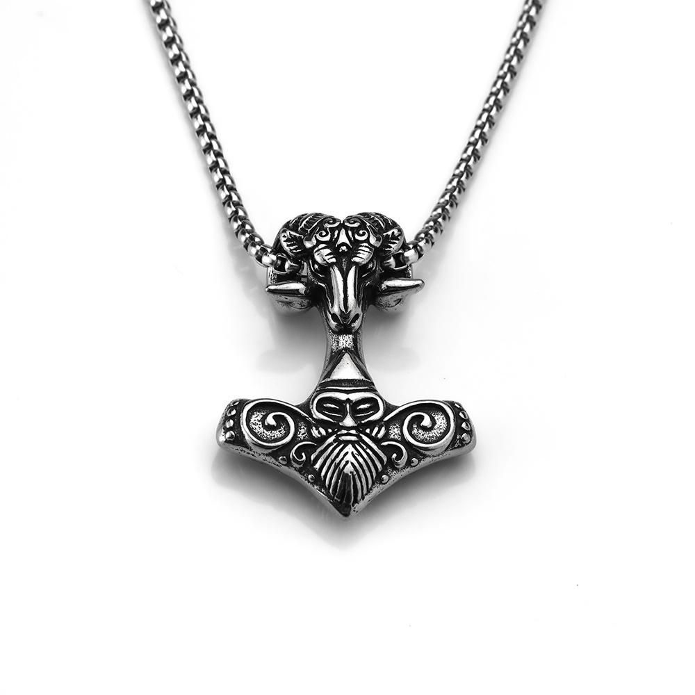 Pendant Steel Thor’s Hammer With Ram’s Head