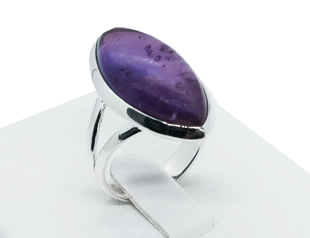 Silver Plated Ring MRQ Amethyst