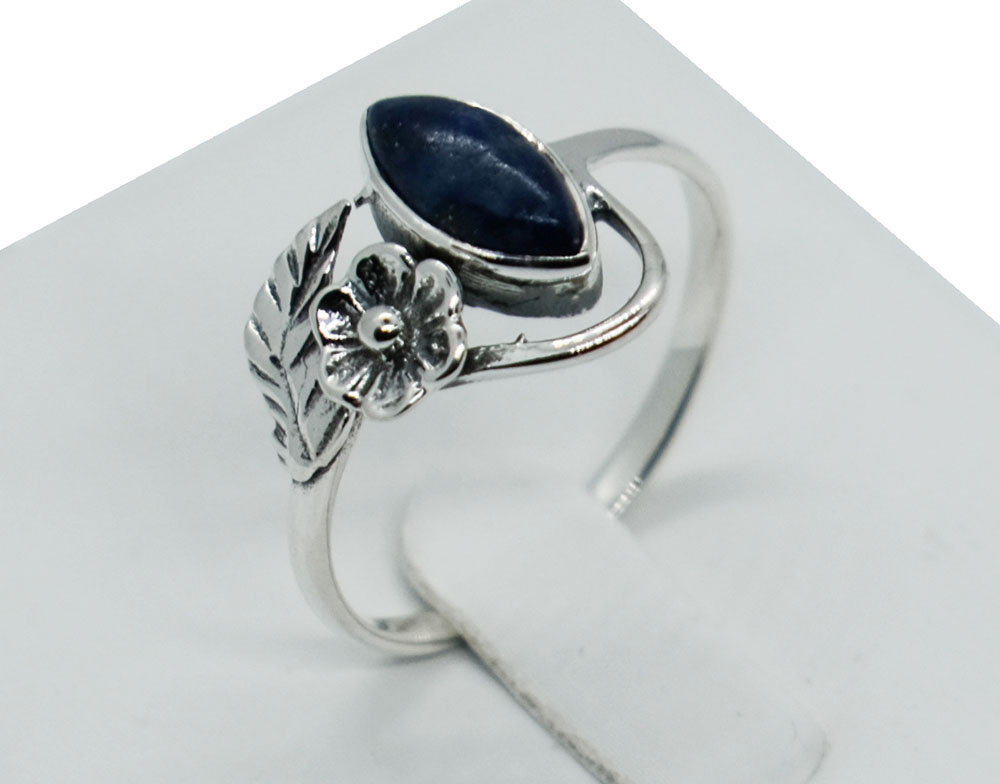 Silver Plated Ring Flower Lapis
