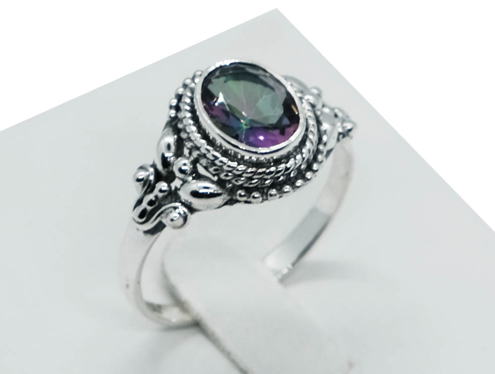Silver Plated Ring Oval Mystic Cut