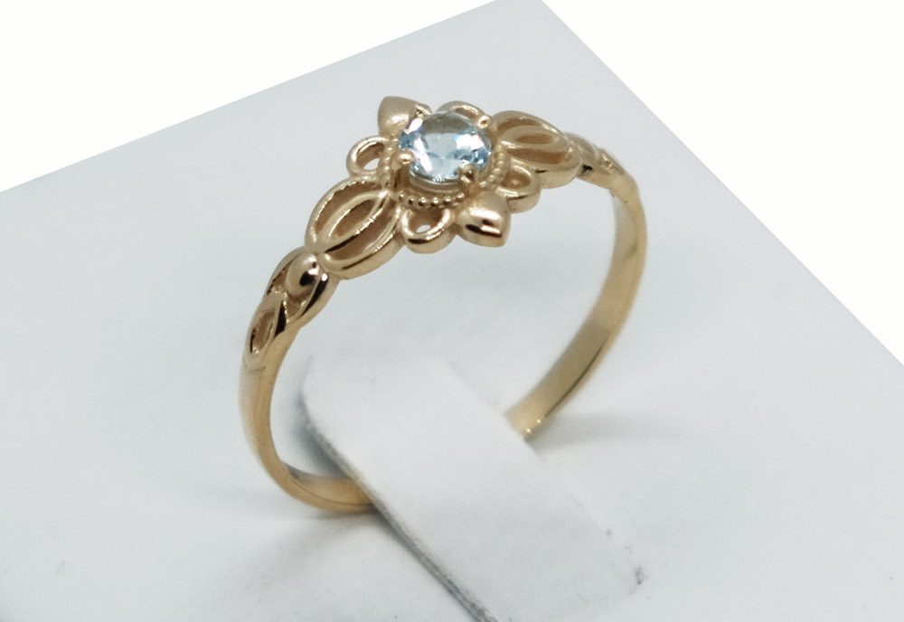 Gold PL Ring Flower Blue Topaz